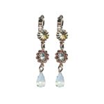 Mariana Earrings Floral Dangling Jonquil, Smoked Topaz, Clear & White Opal Austrian Crystals Winter 2019 Coll.