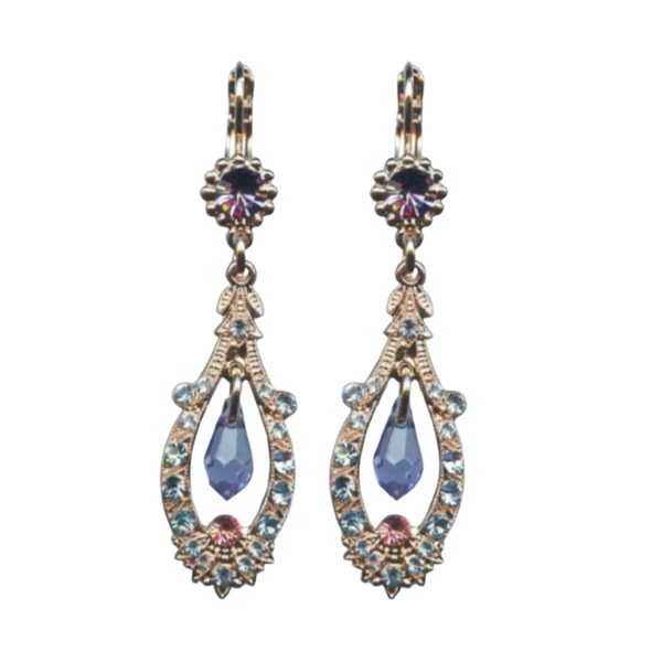 Mariana Earrings Finely Detailed Purples, Aquamarine & Lt Rose Austrian Crystals Winter 2019 Coll.