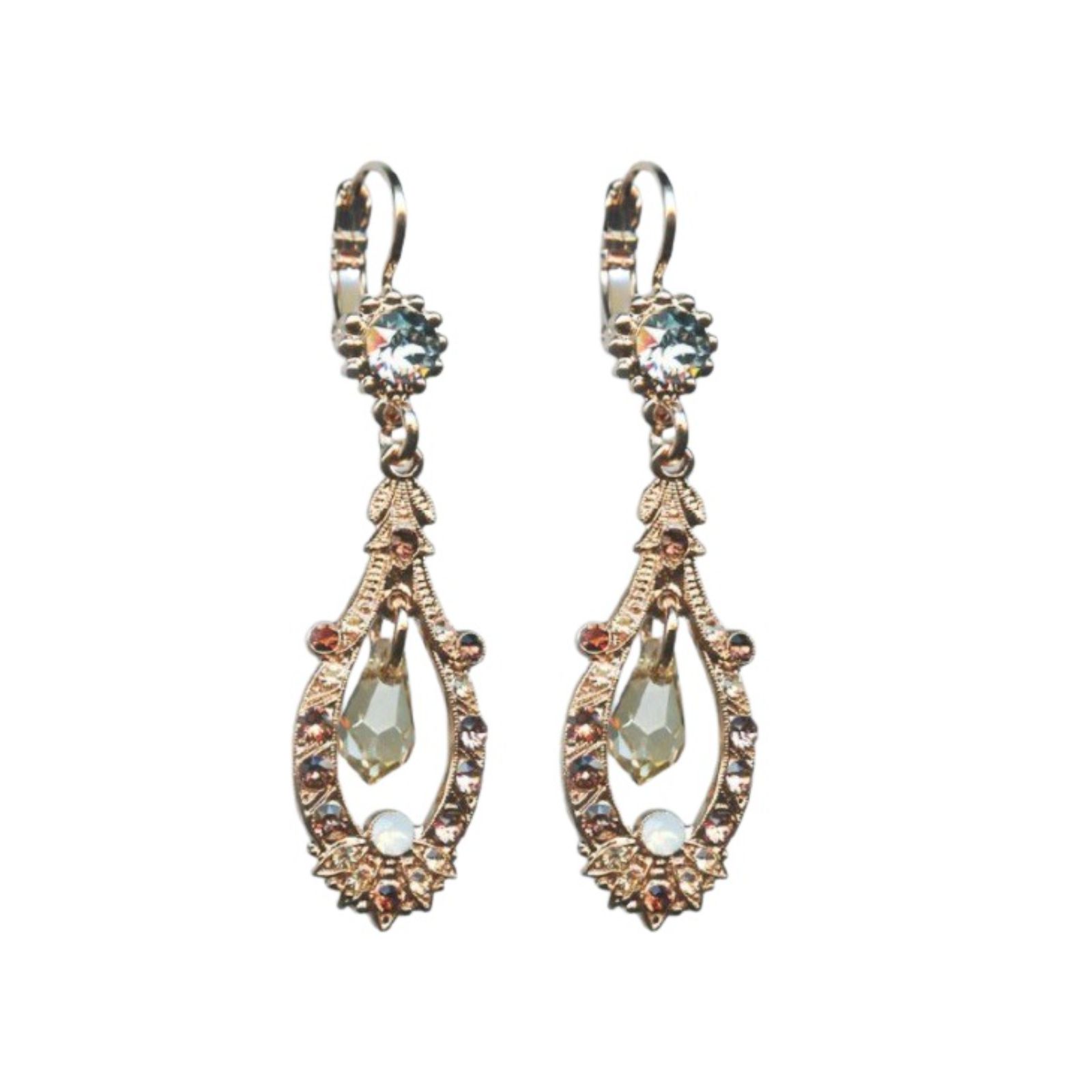 E-1120-146-RG6 (1) Mariana Earrings Elegant Clear, White Opal, Smoked Topaz & Champagne Austrian Crystals Winter 2019 Coll. - Image 1
