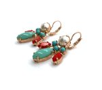Mariana Earrings Sophisticated Cream Pearl, Turq & Red Austrian Crystals Joy of Life Happiness Coll. - Image 2