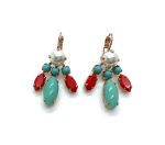 Mariana Earrings Sophisticated Cream Pearl, Turq & Red Austrian Crystals Joy of Life Happiness Coll.