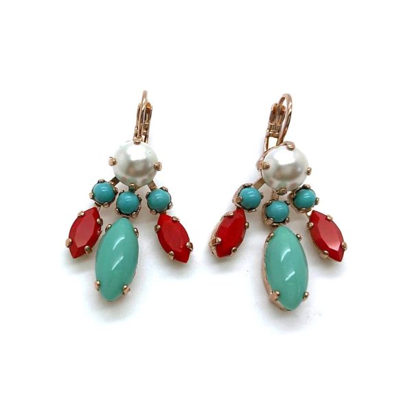 Mariana Earrings Sophisticated Cream Pearl, Turq & Red Austrian Crystals Joy of Life Happiness Coll.