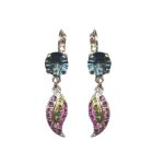 Mariana Earrings Finely Detailed Leaf in Blacks, Greens & Purples Austrian Crystals Winter 2019 Coll.