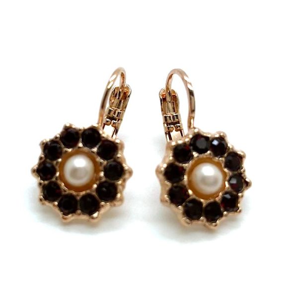 Mariana Earrings Dainty Floral in Siam & Cream Pearl Austrian Crystals My Treasures Coll.