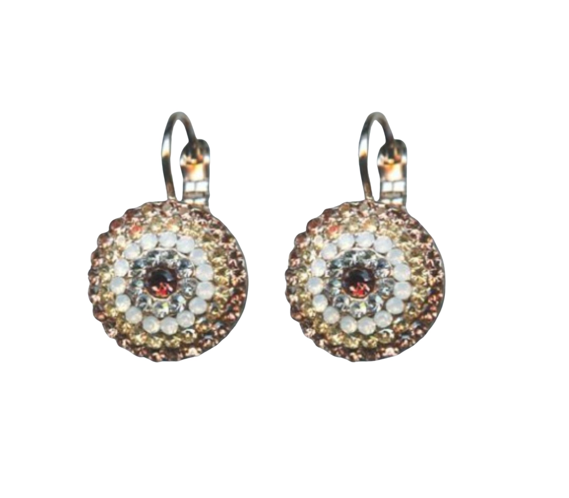 E-1193-146-RG6 (1) Mariana Earrings Round Beaded Vintage Rose, Lt Topaz, White Opal. Clear & Peach Austrian Crystals Winter 2019 Coll. - Image 1