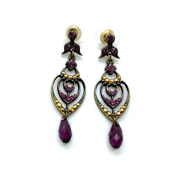 Mariana Earrings Luxurious Dangling Amethyst & Dorado Austrian Crystals My Treasures Coll.