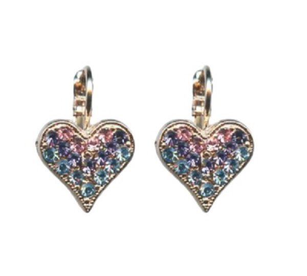 Mariana Earrings Heart Shaped in Lt Rose, Tanzanite & Lt Sapphire Austrian Crystals Winter 2019 Coll.