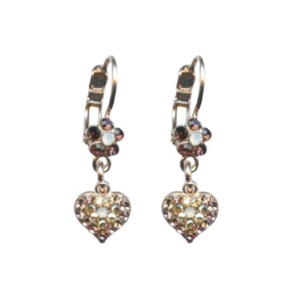 Mariana Earrings Dangling Heart Floral Champagne, Vintage Rose & White Opal Austrian Crystals Winter 2019 Coll.