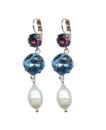 Mariana Earrings Triple Tier Pearl Mineral, Aquamarine & Amethyst Austrian Crystals Winter 2019 Coll. - Image 2