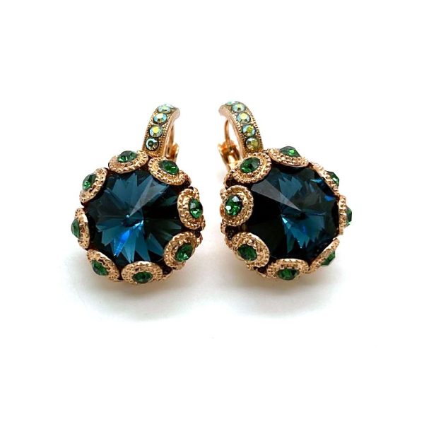 Earrings By Mariana Woman Timeless Emerald and Montana Blue Swarovski Crystals