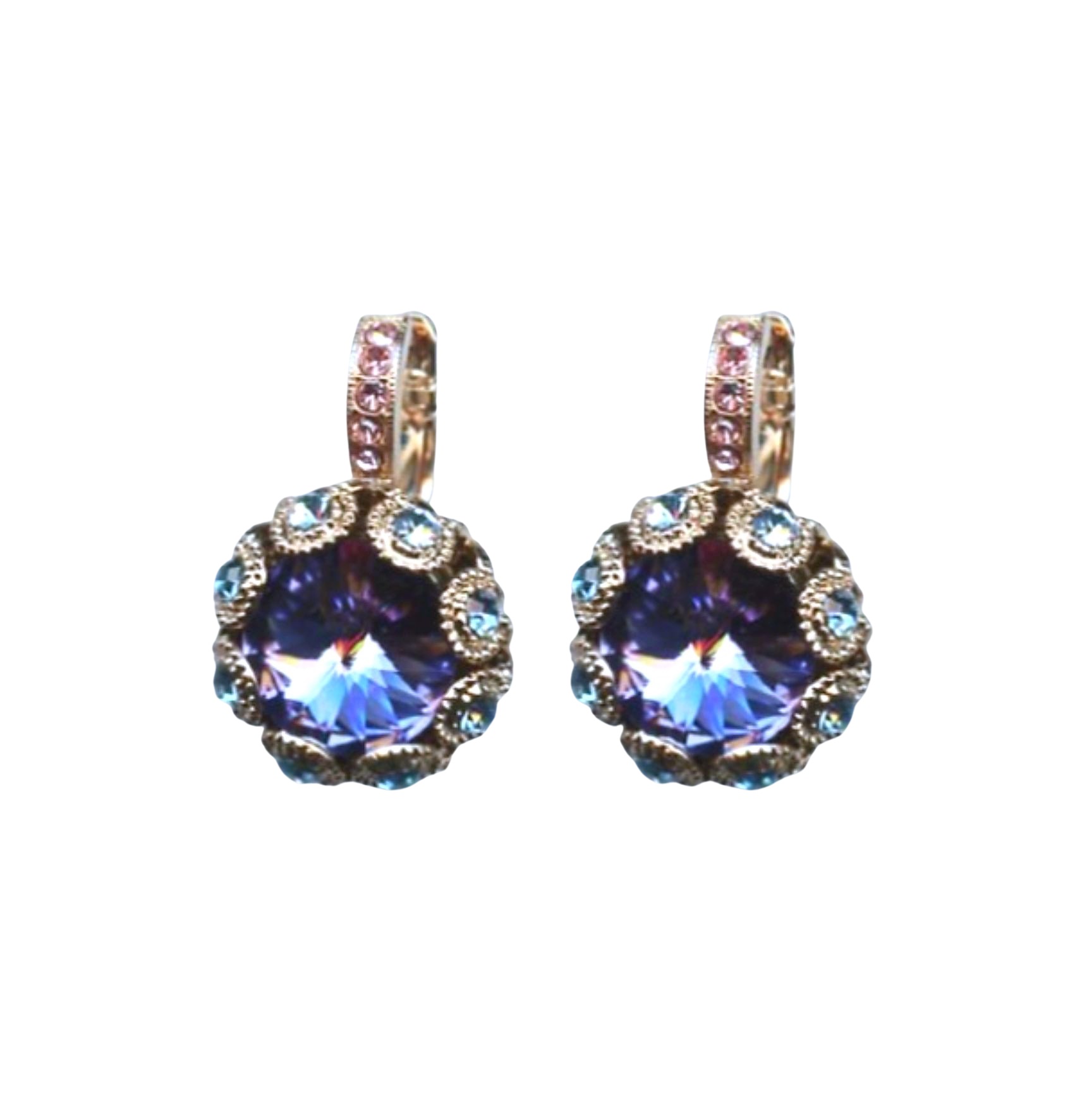 E-1386-144-RG6 (1) Mariana Earrings Classy Tanzanite, Lt Rose & Aquamarine Austrian Crystals Winter 2019 Coll. - Image 1