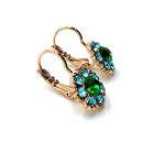 Mariana Earrings Flower Shape Robin Egg Blue & Forest Green Austrian Crystals Jade Silk Road Coll. - Image 3