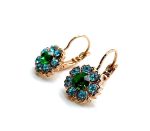 Mariana Earrings Flower Shape Robin Egg Blue & Forest Green Austrian Crystals Jade Silk Road Coll. - Image 2