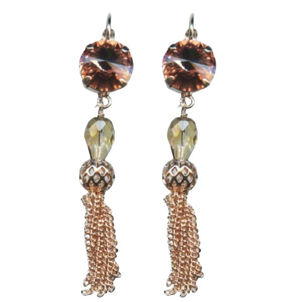 Mariana Earrings Dangling Tassel Lt Burgundy & Jonquil Austrian Crystals Winter 2019 Coll.