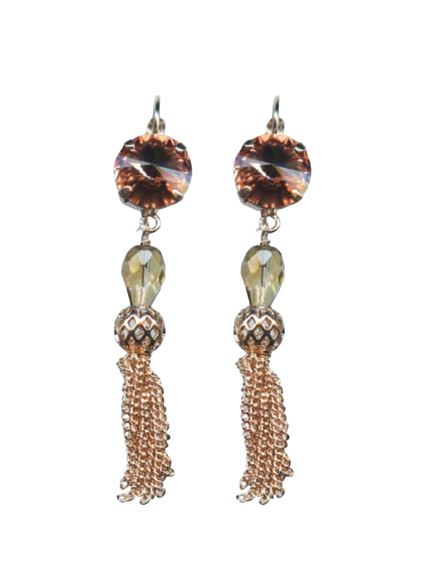 E-1423-5-146-RG6 (1) Mariana Earrings Dangling Tassel Lt Burgundy & Jonquil Austrian Crystals Winter 2019 Coll. - Image 1