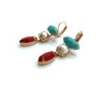 Mariana Earrings Fab Triple Tier Turq, Cream Pearl & Red Austrian Crystals Joy of Life Happiness Coll. - Image 2