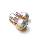 Earrings By Mariana Woman Alluring Pearl and Amethyst Swarovski Crystals - Image 3