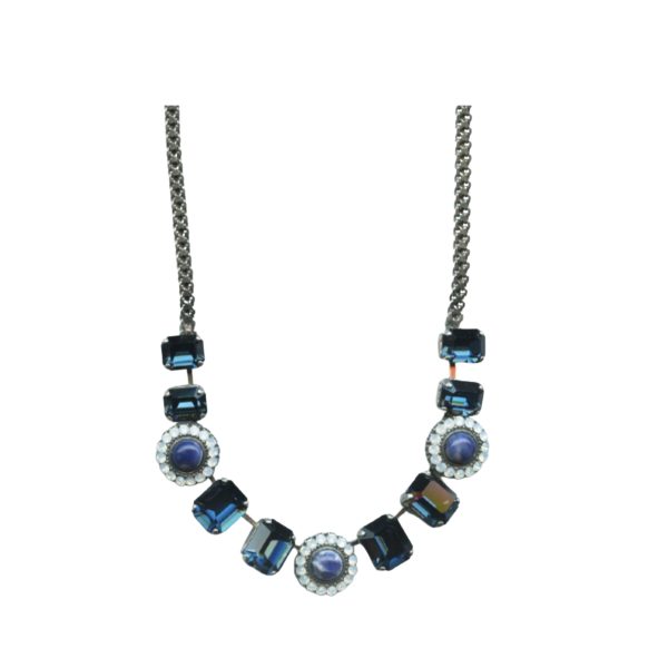 Mariana Necklace Floral Blue Aventurine Mineral, Montana Blue & White Opal Austrian Crystals Odyssey 2018 Coll.