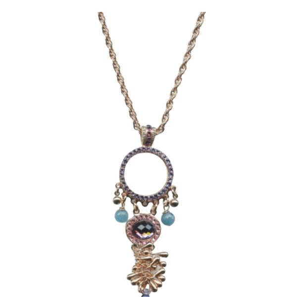 Mariana Necklace Pendant Dream Catcher Tanzanite, Lt Rose, Pacific Opal & Peach Austrian Crystals Winter 2019 Coll.