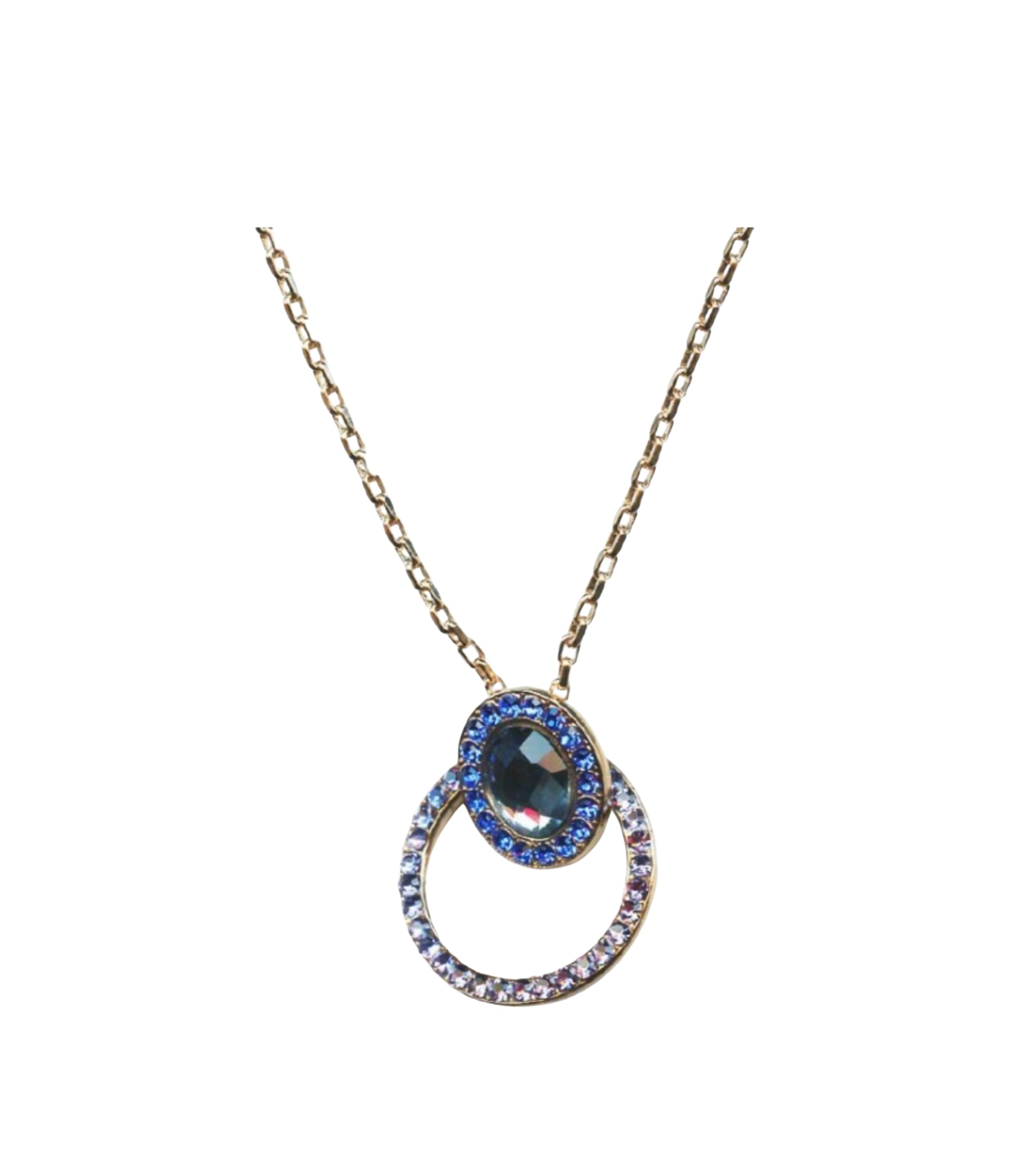 N-5030-1-1026-RG (1) Mariana Necklace Pendant Fashionable Duo Rounded Blues Austrian Crystals Electra Odyssey 2018 Coll. - Image 1