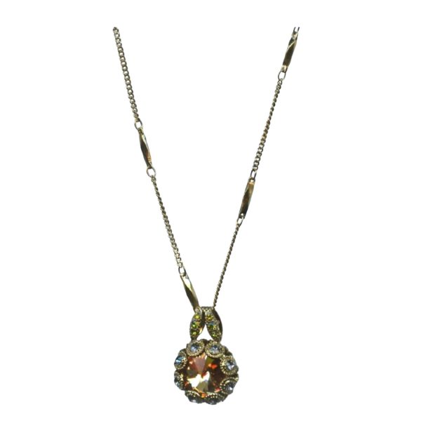 Mariana Necklace Pendant Floral in Golden Shadow, Clear & Olivine Austrian Crystals Odyssey 2018 Coll.