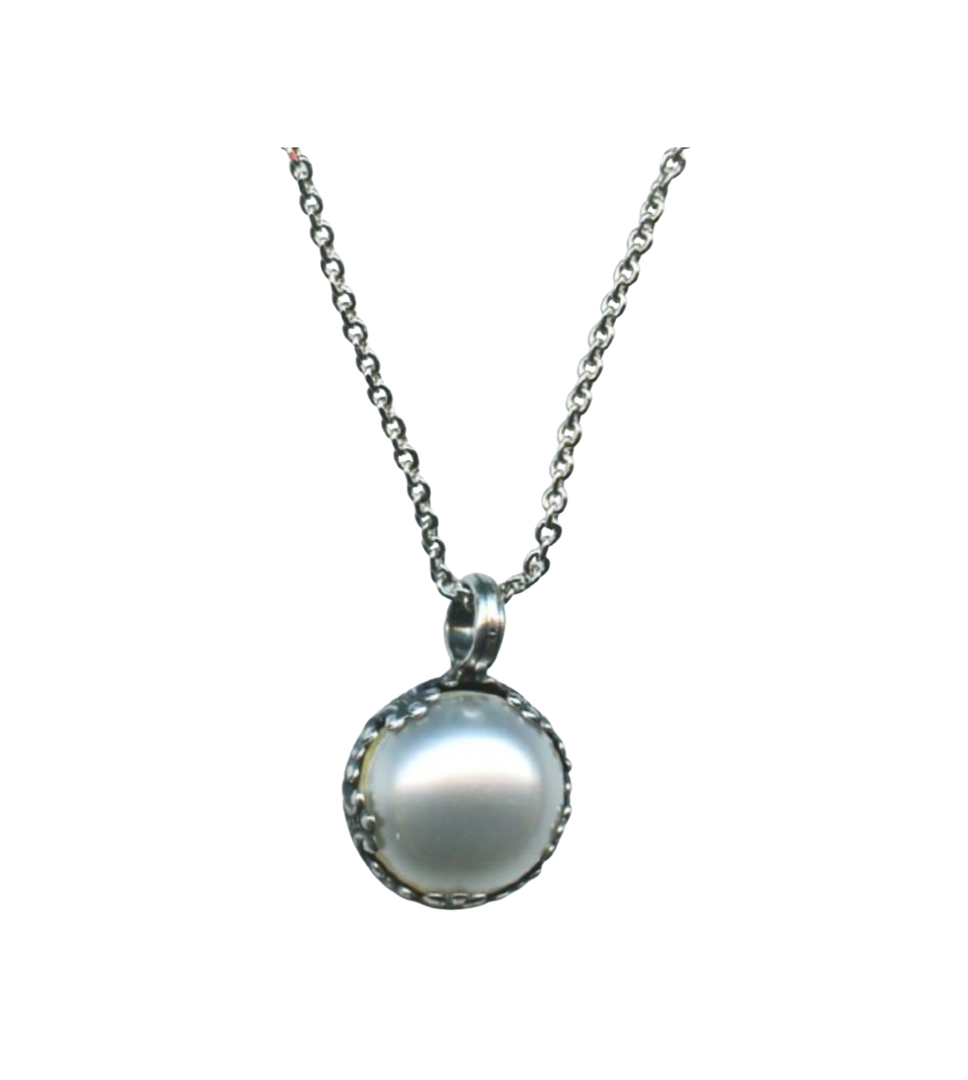 N-5323-2-M48-SP (1) Mariana Necklace Pendant Lustrous Pearl Mineral in Silver Plated Odyssey 2018 Coll. - Image 1
