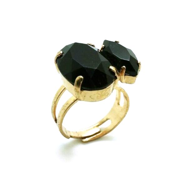 Mariana Ring Jet Black Oval & Marquise Shape Austrian Crystals My Treasures Coll. Rose Gold
