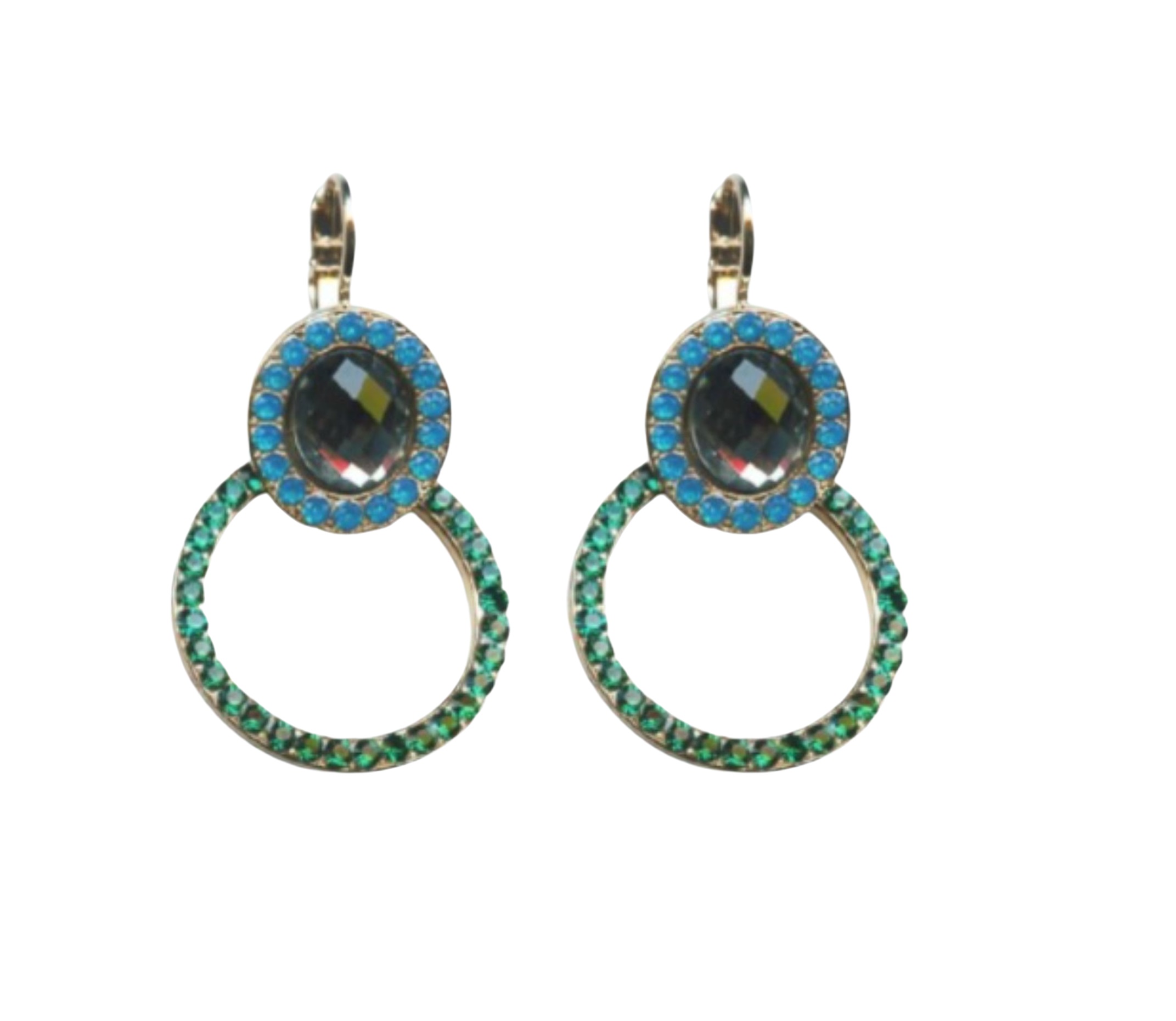 E-1030-1-1086-RG6 (1) Mariana Earrings Fashionable Blk Diamond, Emerald & Caribbean Blue Opal Austrian Crystals Odyssey 2018 Coll. - Image 1