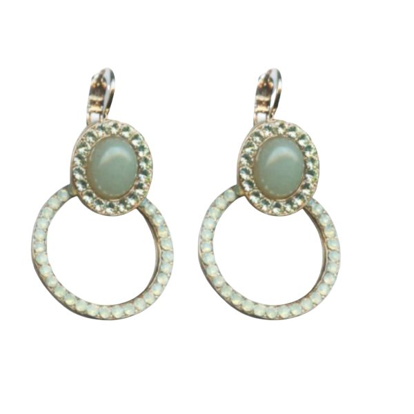 Earrings By Mariana Woman Fab Green Aventurine Mineral and White Opal Swarovski Crystals