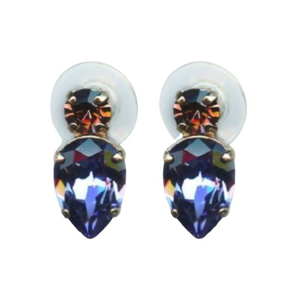 Mariana Earrings Pear Shaped Tanzanite & Smoked Topaz Austrian Crystals Penelope Odyssey 2018 Coll.