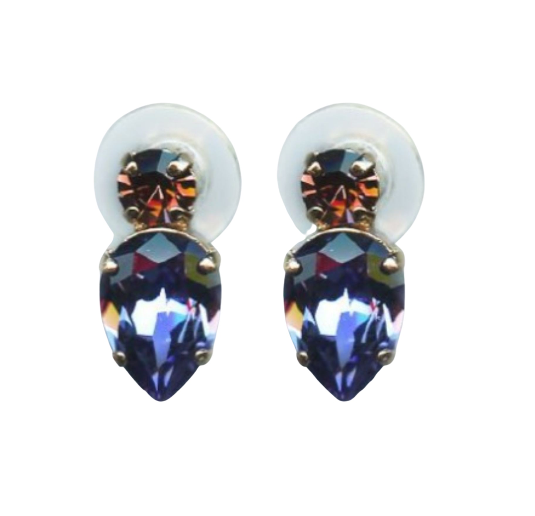 E-1030-6-1089-RG2 (1) Mariana Earrings Pear Shaped Tanzanite & Smoked Topaz Austrian Crystals Penelope Odyssey 2018 Coll. - Image 1