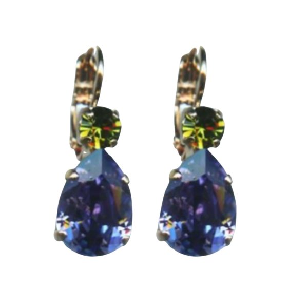 Mariana Earrings Sophisticated Tanzanite & Olivine Austrian Crystals Penelope Odyssey 2018 Coll.