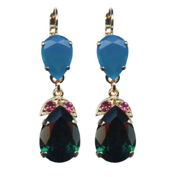 Earrings By Mariana Woman Elegant Caribbean Blue Opal and Emerald Swarovski Crystals