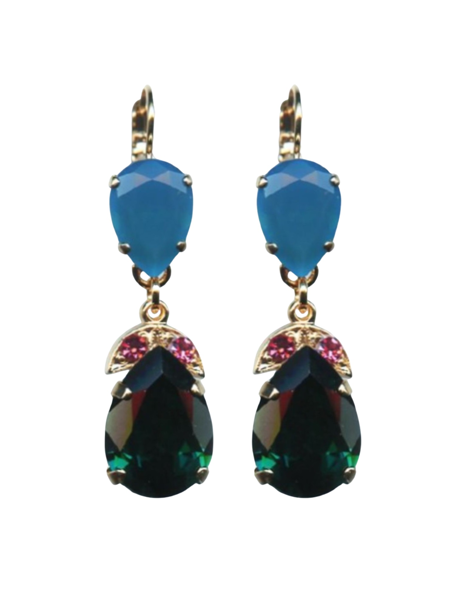 E-1032-4-1086-RG6 (1) Earrings By Mariana Woman Elegant Caribbean Blue Opal and Emerald Swarovski Crystals - Image 1