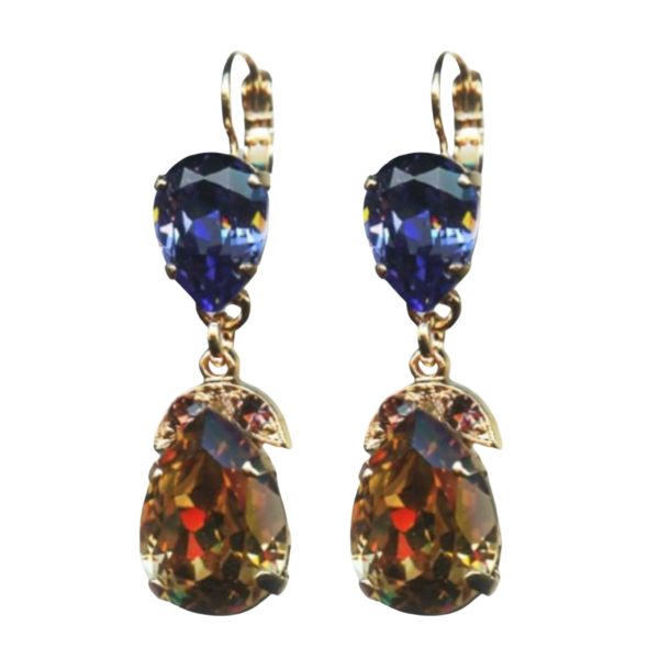 Mariana Earrings Elegant Tanzanite, Smoked Topaz & Rose Austrian Crystals Penelope Odyssey 2018 Coll.