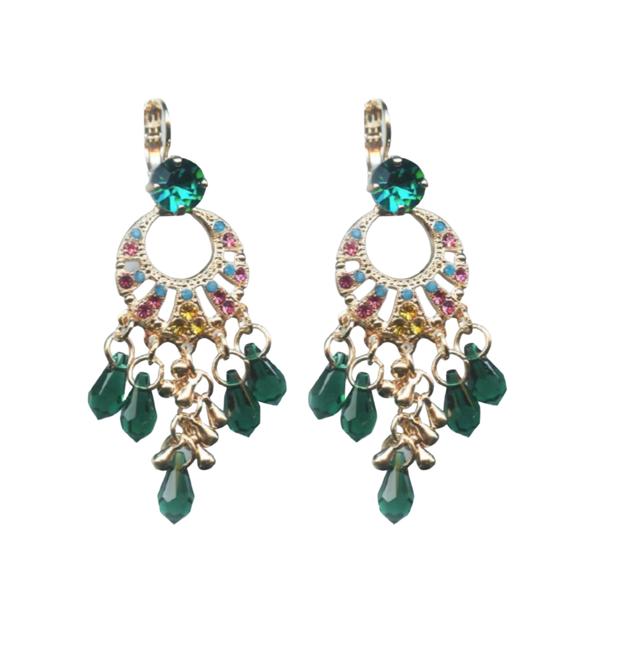 E-1036-2-1086-RG6 (1) Mariana Earrings Boho Chic Emerald, Caribbean Blue, Rose & Topaz Austrian Crystals Selene Odyssey 2018 Coll. - Image 1