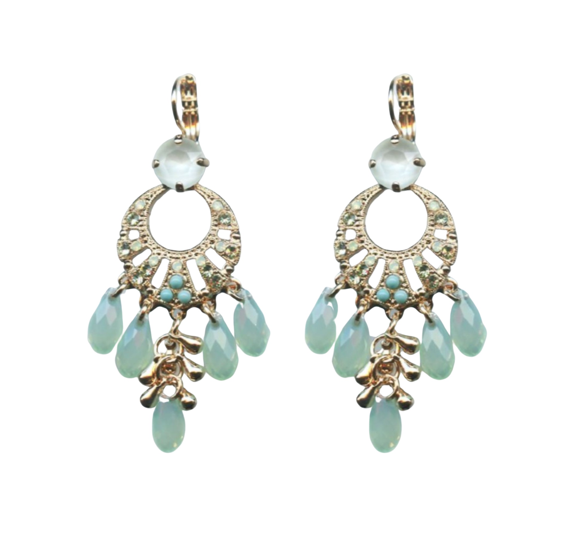 E-1036-2-1087-RG6 (1) Mariana Earrings Boho Gypsy Pacific Opal, Chrysolite, White Opal & Turq Austrian Crystals Athena Odyssey 2018 Coll. - Image 1