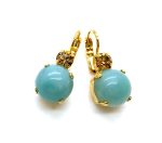 Mariana Earrings Round Amazonite Mineral & Lt Peach Austrian Crystals My Treasures Coll. Yellow Gold - Image 2