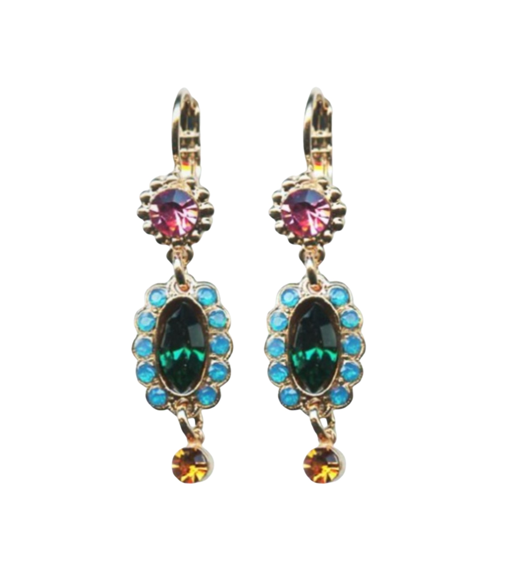 E-1092-1-1086-RG6 (1) Mariana Earrings Classy Emerald, Rose, Caribbean Blue & Topaz Austrian Crystals Selene Odyssey 2018 Coll. - Image 1