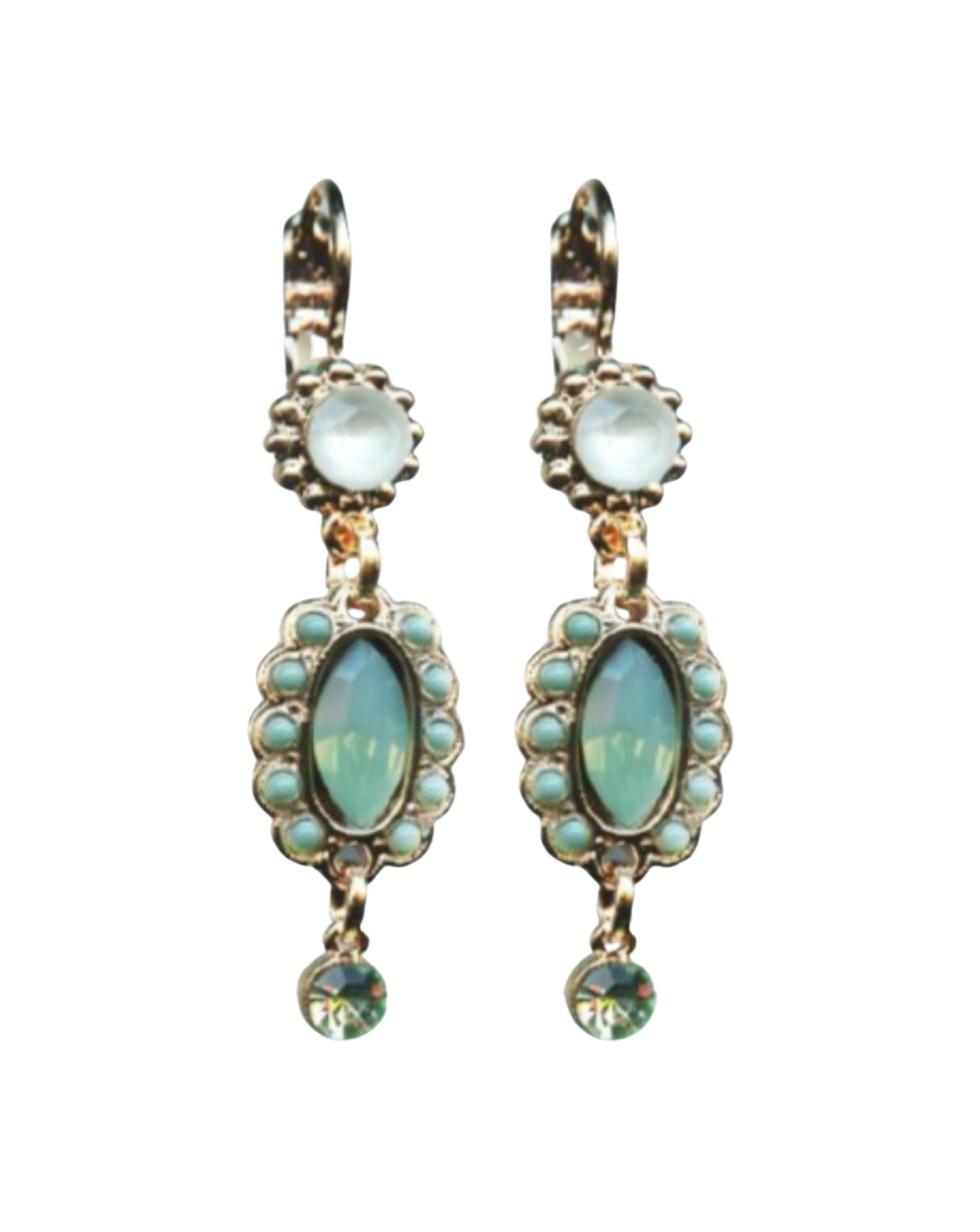 E-1092-1-1087-RG6 (1) Mariana Earrings Glamorous Pacific Opal, White Opal, Chrysolite & Turq Austrian Crystals Athena Odyssey 2018 Coll. - Image 1