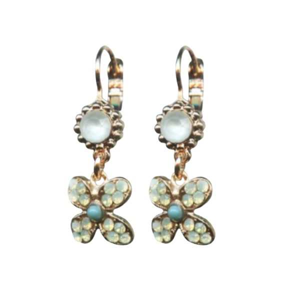 Mariana Earrings Dangling Floral in Chrysolite Opal, White Opal & Turq Austrian Crystals Odyssey 2018 Coll.