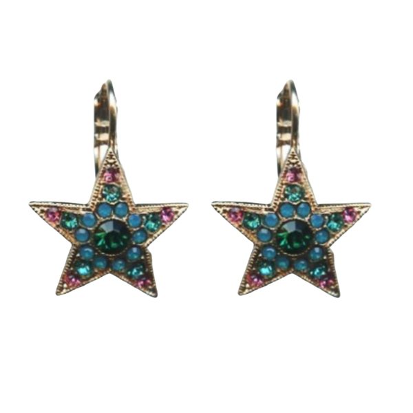 Mariana Earrings Star Shaped in Blue Opal, Emerald & Rose Austrian Crystals Selene Odyssey 2018 Coll.