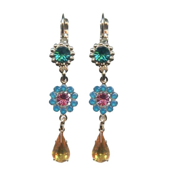 Mariana Earrings Sassy Floral in Emerald, Caribbean Blue, Rose & Topaz Austrian Crystals Odyssey 2018 Coll.