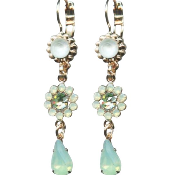 Mariana Earrings Dangling Floral in Pacific Opal, White Opal & Chrysolite Austrian Crystals Athena Odyssey 2018 Coll.