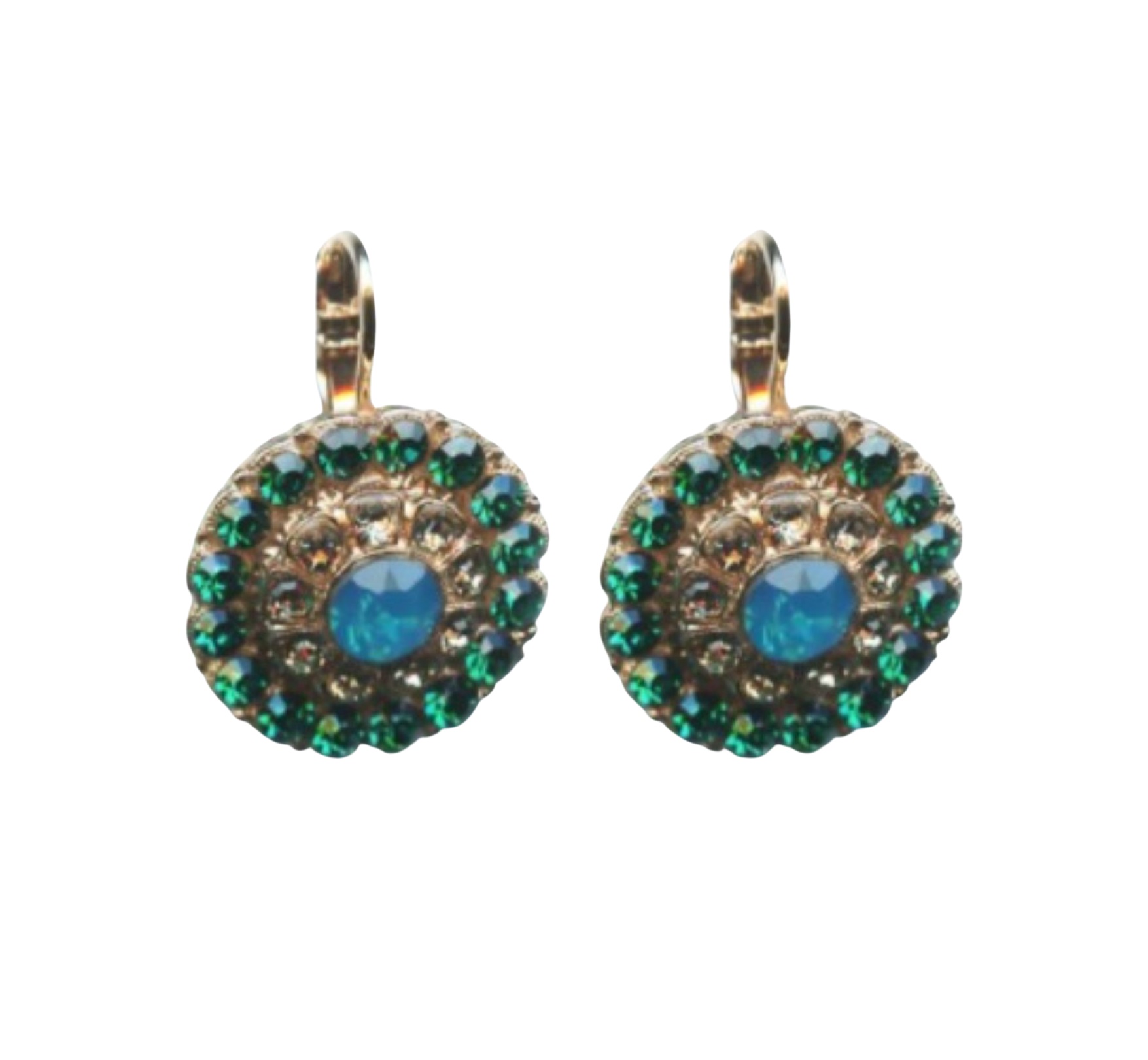 E-1131-1-1086-RG6 (1) Mariana Earrings Elegant Emerald, Clear & Caribbean Blue Opal Austrian Crystals Selene Odyssey 2018 Coll. - Image 1