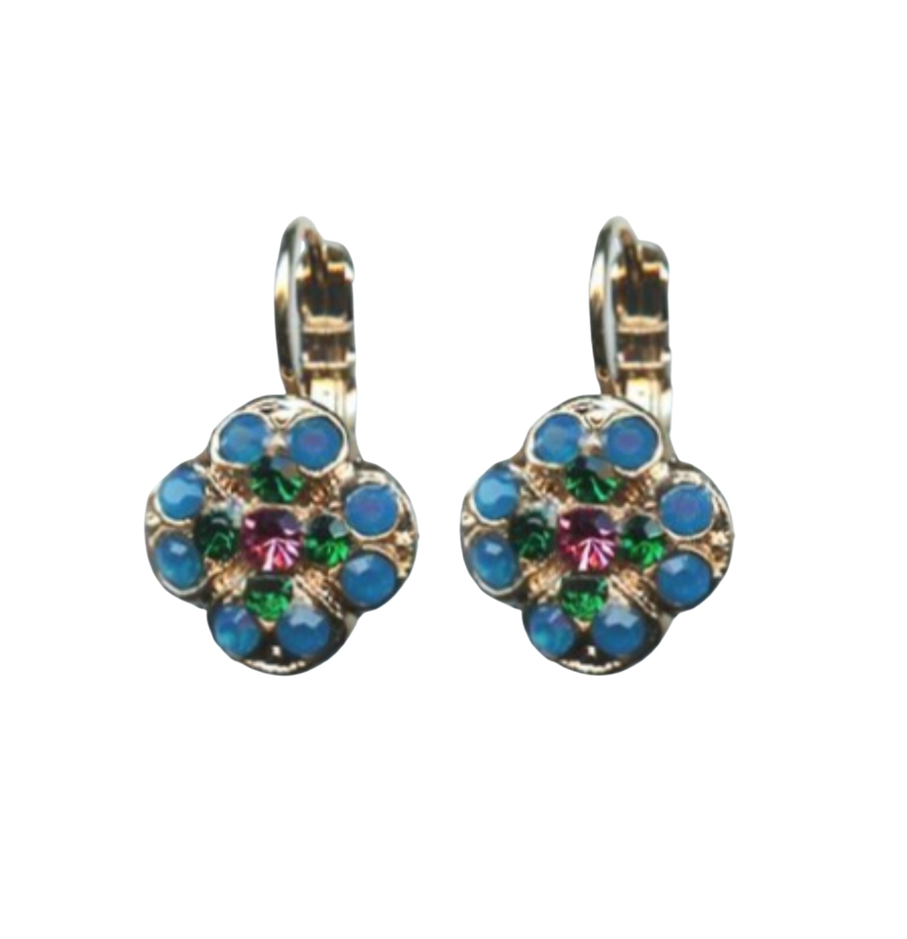 E-1145-1086-RG6 (1) Mariana Earrings Beautiful Floral in Caribbean Blue Opal, Emerald & Rose Austrian Crystals Selene Odyssey 2018 Coll. - Image 1