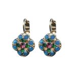 Mariana Earrings Beautiful Floral in Caribbean Blue Opal, Emerald & Rose Austrian Crystals Selene Odyssey 2018 Coll. - Image 3