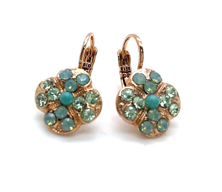 E-1145-1087-RG6 (3) Mariana Earrings Clover Shaped Chrysolite, Pacific Opal & Turq Austrian Crystals Athena Odyssey 2018 Coll. - Image 1