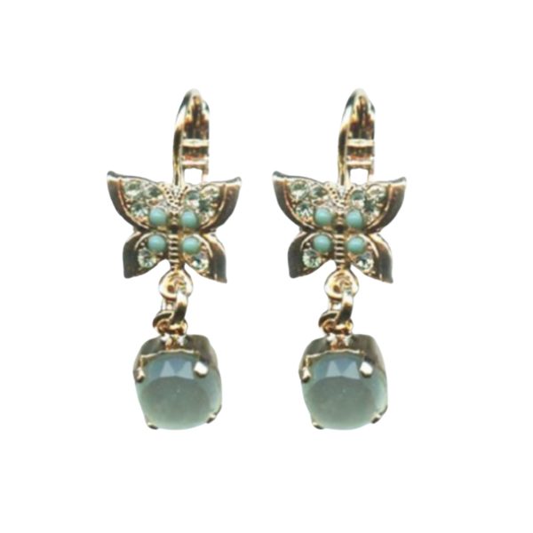 Mariana Earrings Butterfly Shaped Green Aventurine Mineral, Chrysolite & Turq Austrian Crystals Odyssey Coll.