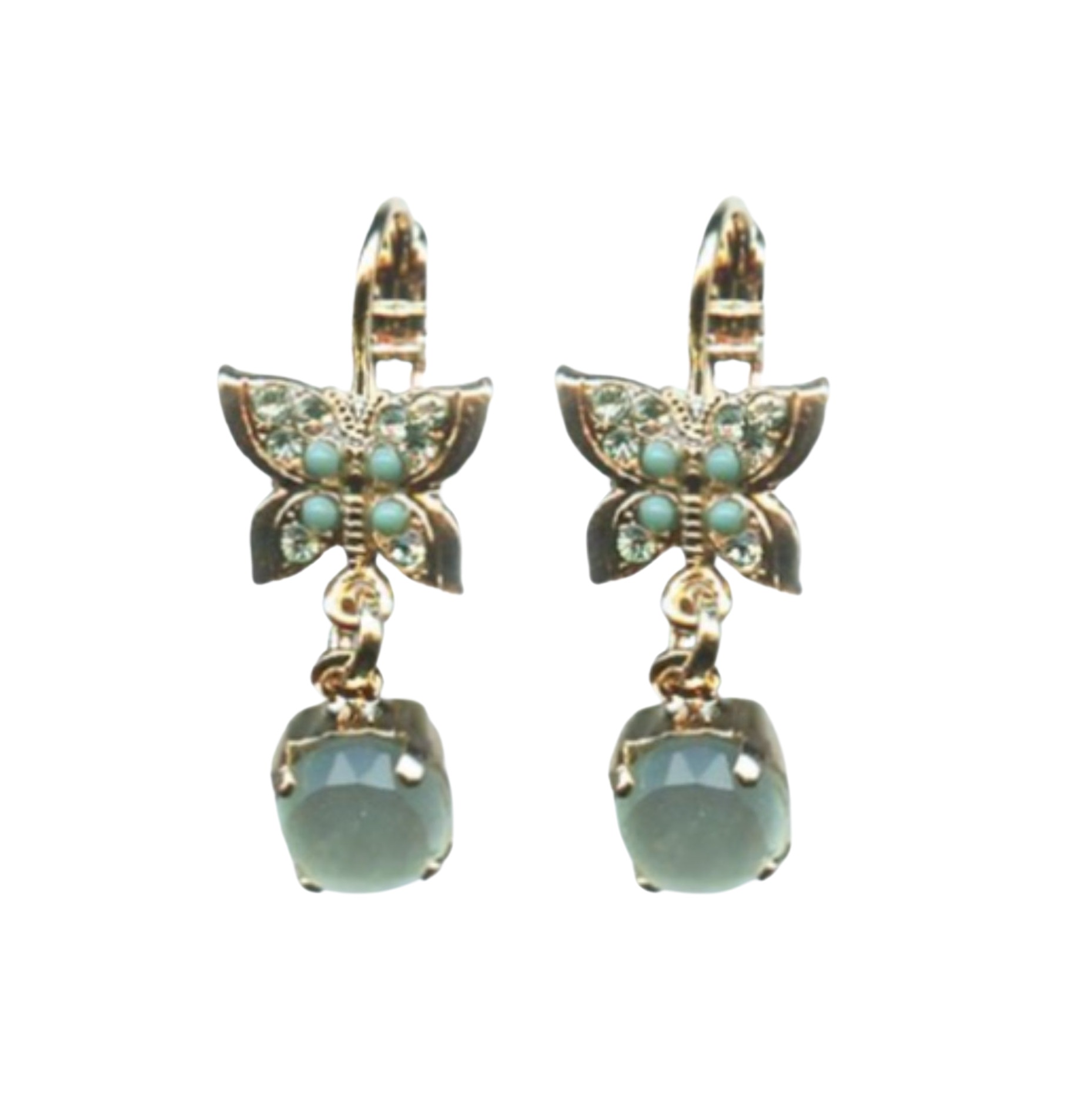 E-1154-M1087-RG6 (1) Mariana Earrings Butterfly Shaped Green Aventurine Mineral, Chrysolite & Turq Austrian Crystals Odyssey Coll. - Image 1